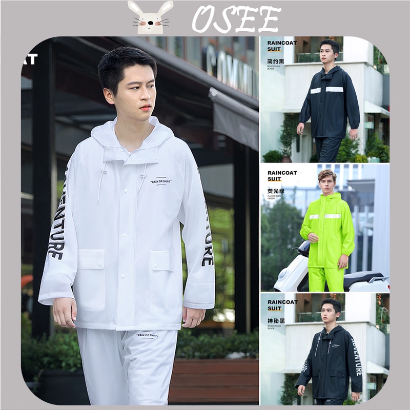 [Osee] Men's Motorcycle Raincoat Fashion Split Raincoat Rain Pants Suit Reflective Take-out Labor Protection Sanitation PVC two piece raincoat Rain wind and dust proof double brim