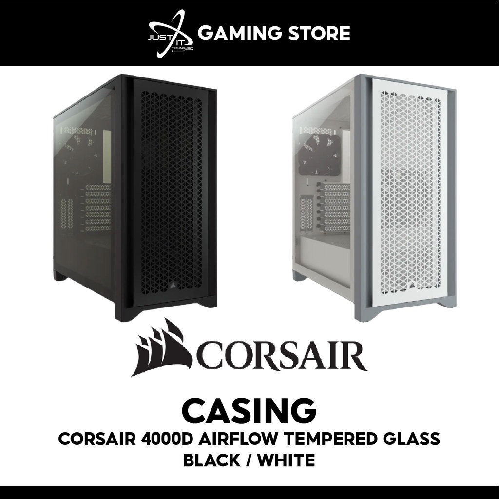 Corsair 4000D Airflow Tempered Glass Mid-Tower Atx Case Black (  Cc-9011200-Ww 4000D / Cc-9011201-Ww ) ( Black / White ) | Shopee Malaysia