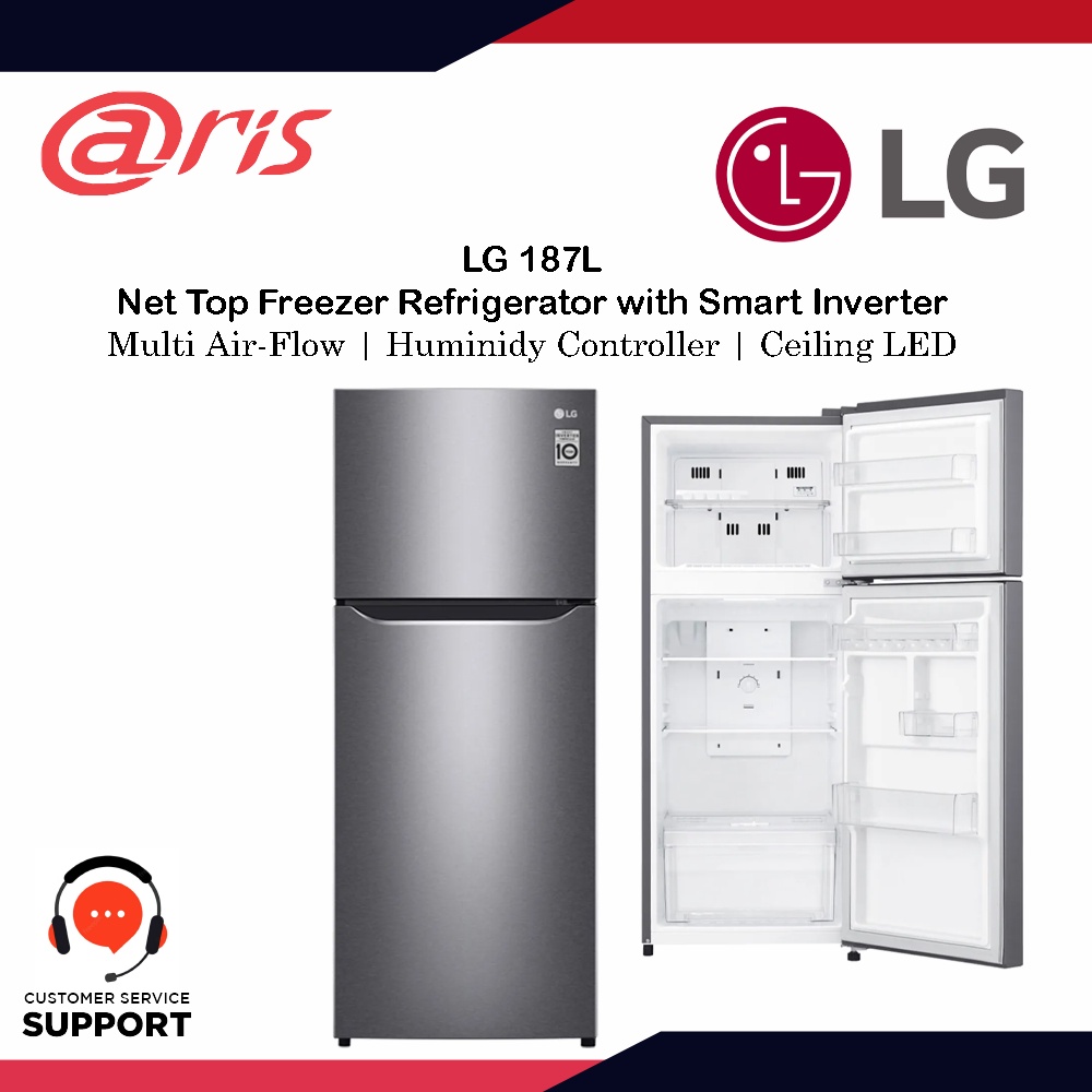 LG Nett 187L Top Freezer with Multi Air Flow & Smart Inverter Compressor, Dark Graphite Steel GN