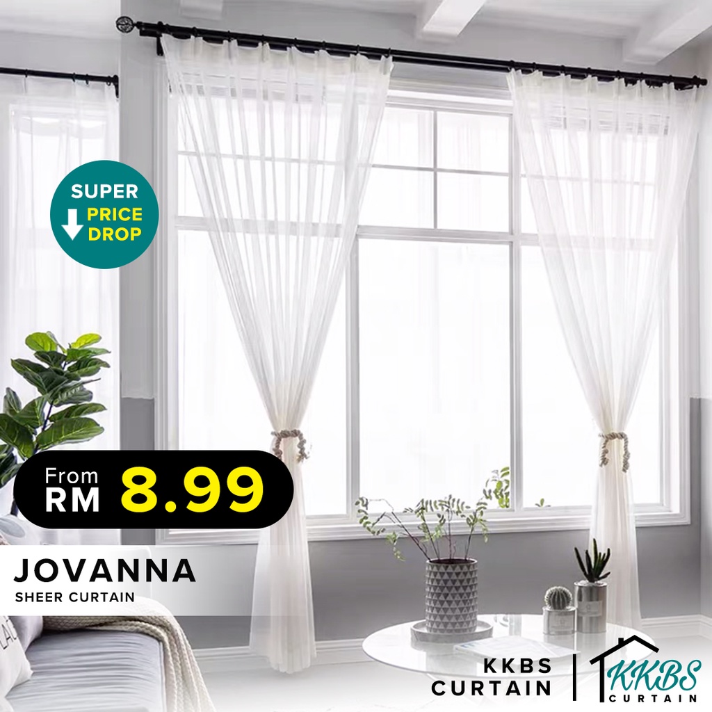 KKBS CURTAIN Jovanna Langsir Sheer Putih Siap Jahit Cangkuk & Ring (Jovanna Sheer Tulle Day Curtain Ready Made)