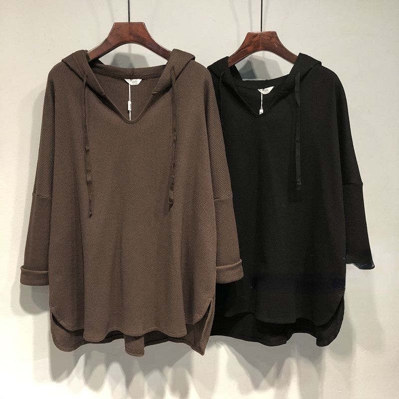 【Plus Size】(50-150kg) Autumn Women Thin Plus Size Hoodie Long Sleeve V-neck Unique Design Oversize Hoodies Loose Hooded Sweatshirts