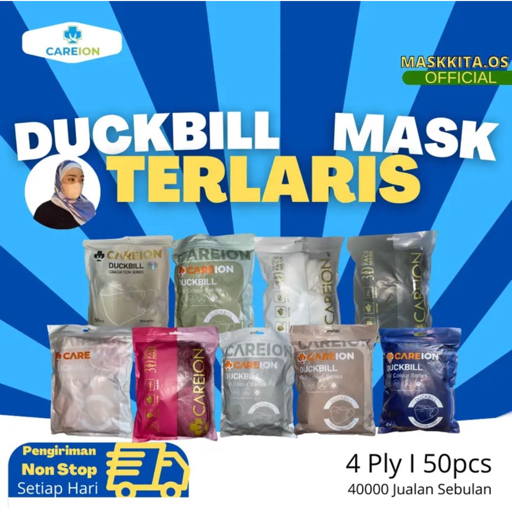 CAREION 3D Duckbill Mask 4 Layer headloop/earloop 4ply Face Mask 50pcs