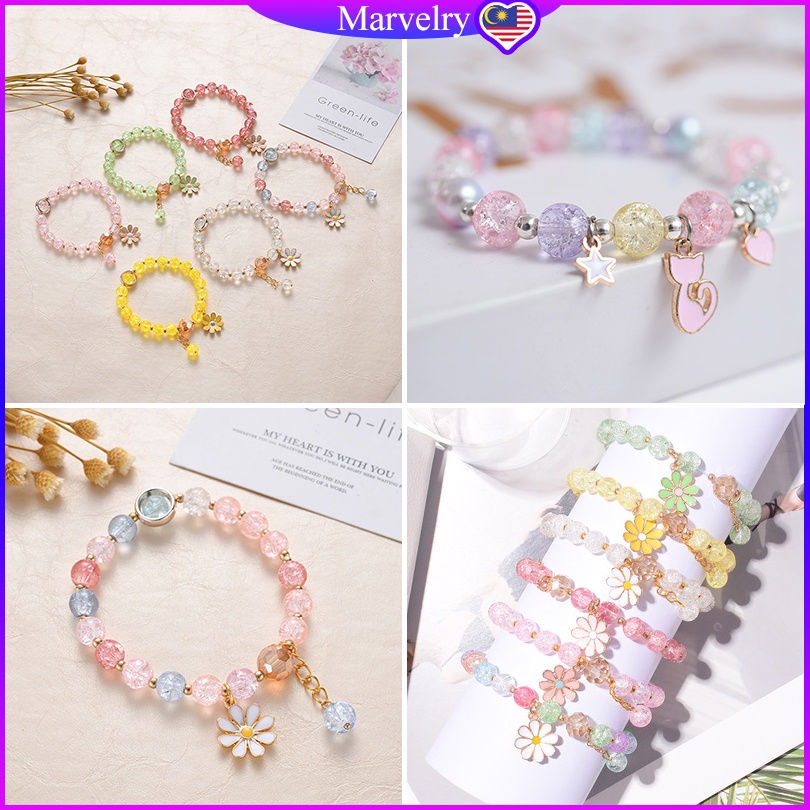 【Ready Stock KL】Korean Crystal Bracelet Pink Cute Girly Bracelet Daisy Gelang Tangan Perempuan Bracelet Women Fashion