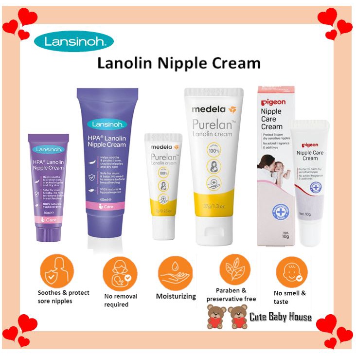 Lansinoh HPA Lanolin Nipple Cream / Pigeon Nipple Care Cream / Medela