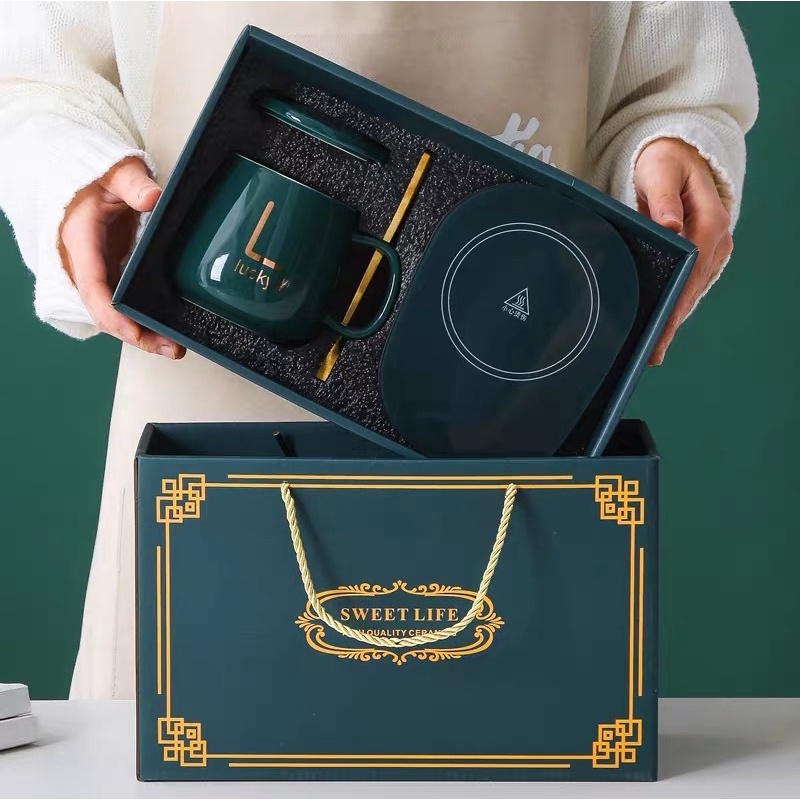 Ceramic Mug+warmer Gift Set Free Print Logo Shopee Malaysia