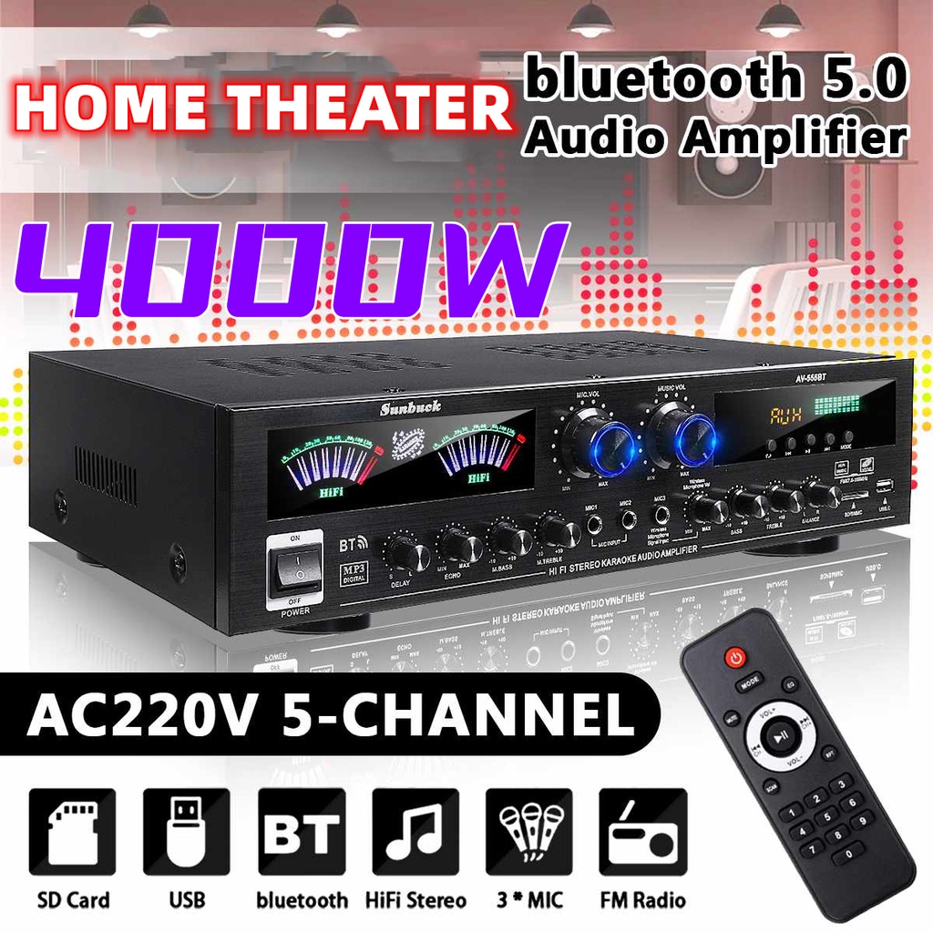 Sunbuck 4000W Home Theater Amplifier 5 Channel Bluetooth Home Power