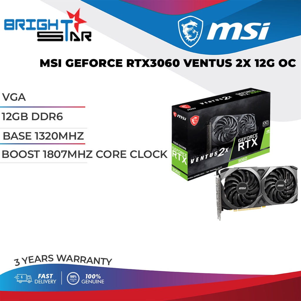 [LHR] MSI Geforce RTX 3060 Ventus 2X 12G OC 12GB DDR6 Graphic Card ...