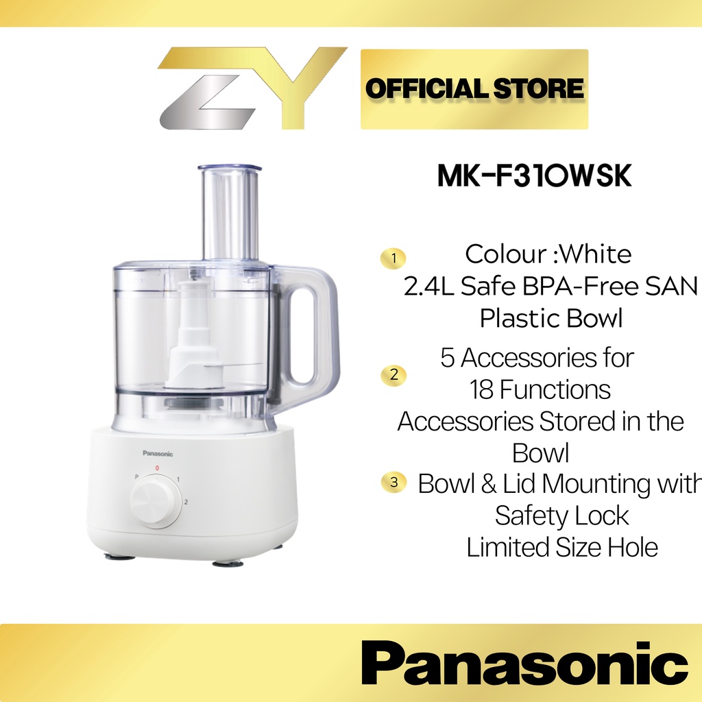 Panasonic Food Processor With 5 Accessories For 18 Functions Mk F310wsk