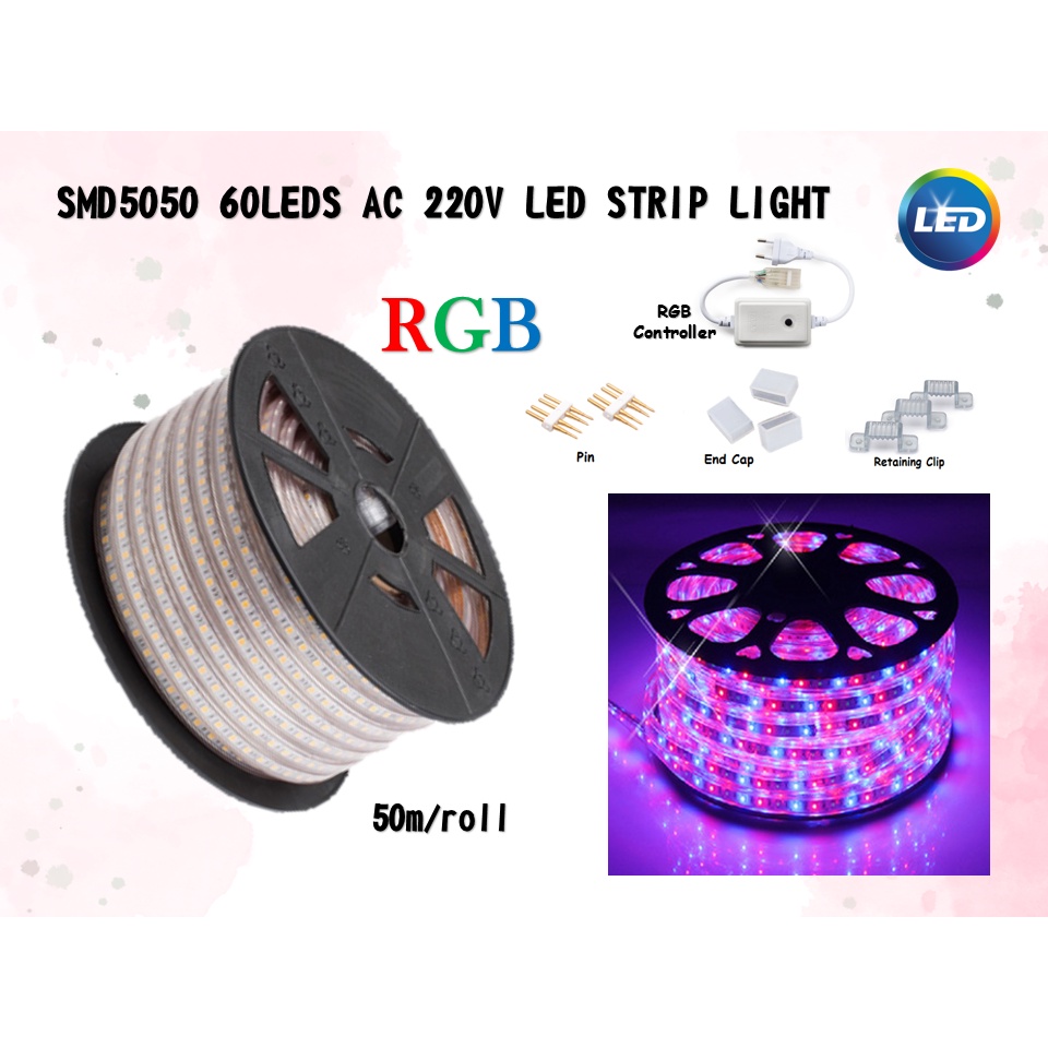 5050 Ac220v 60 Leds Led Strip Light Ip65 Rgb 10mm Shopee Malaysia 