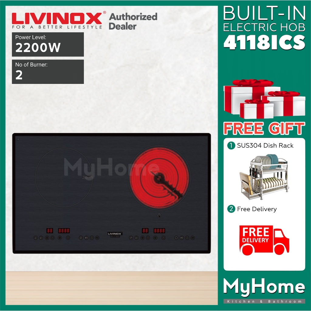 LIVINOX LEH4118ICS 2200W BuiltIn Electric Cooker Ceramic/Induction