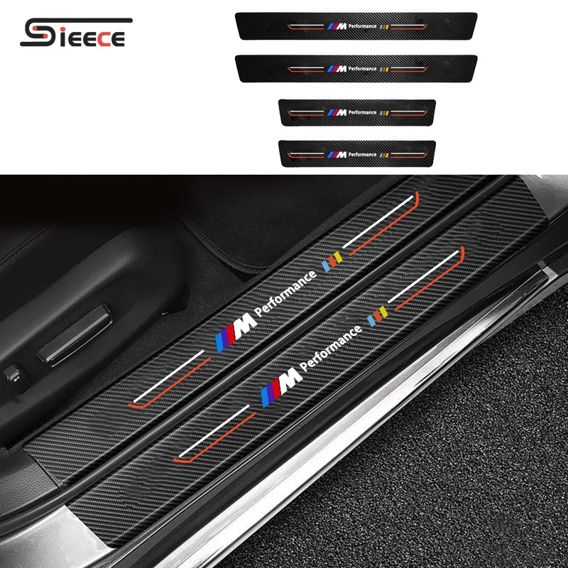 Sieece 4PCS For BMW M Car Door Sill Protector Carbon Fiber Auto Threshold Strips Sticker Anti Scratch Car Accessories For BMW F30 E60 F10 E90 E46 E36 G20 220I E39 X1 630I 1 4 X5 740LI M3 E30 M4 X4 X3 320I 2 6 7 M850I 730 735 X6 X6M 218I 730LI M5 Z4 330I