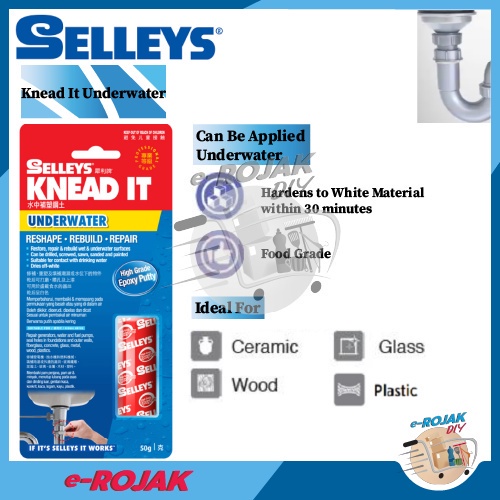 Selleys Knead It Underwater 50g Epoxy Putty Wet Area Multipurpose Repair Water Pipe Paip Air