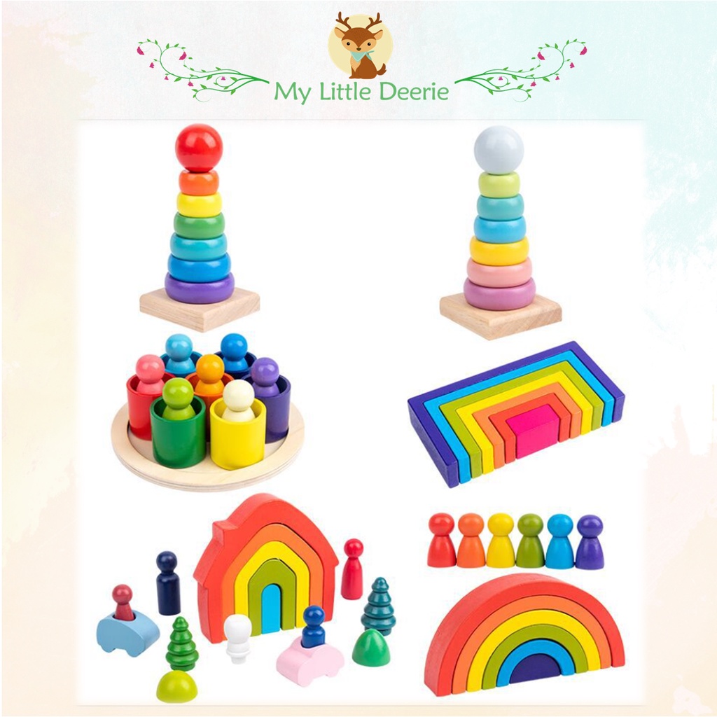 MINI RAINBOW SERIES Wooden Rainbow Arch Stacking Ring House Building Blocks Montessori Kids Open Ended Toy