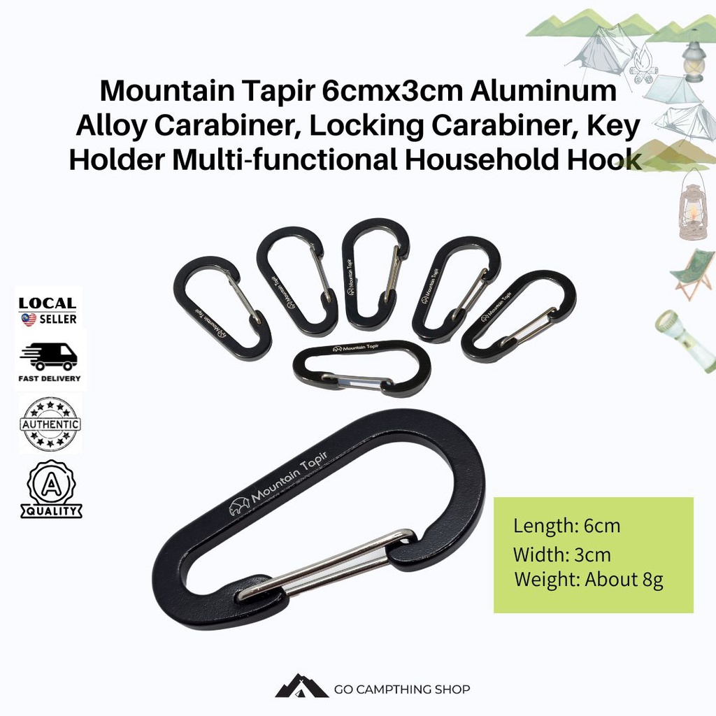 Mountain Tapir 6cmx3cm Aluminum Alloy Carabiner, Locking Carabiner, Key Holder Multi-Functional Household Hook