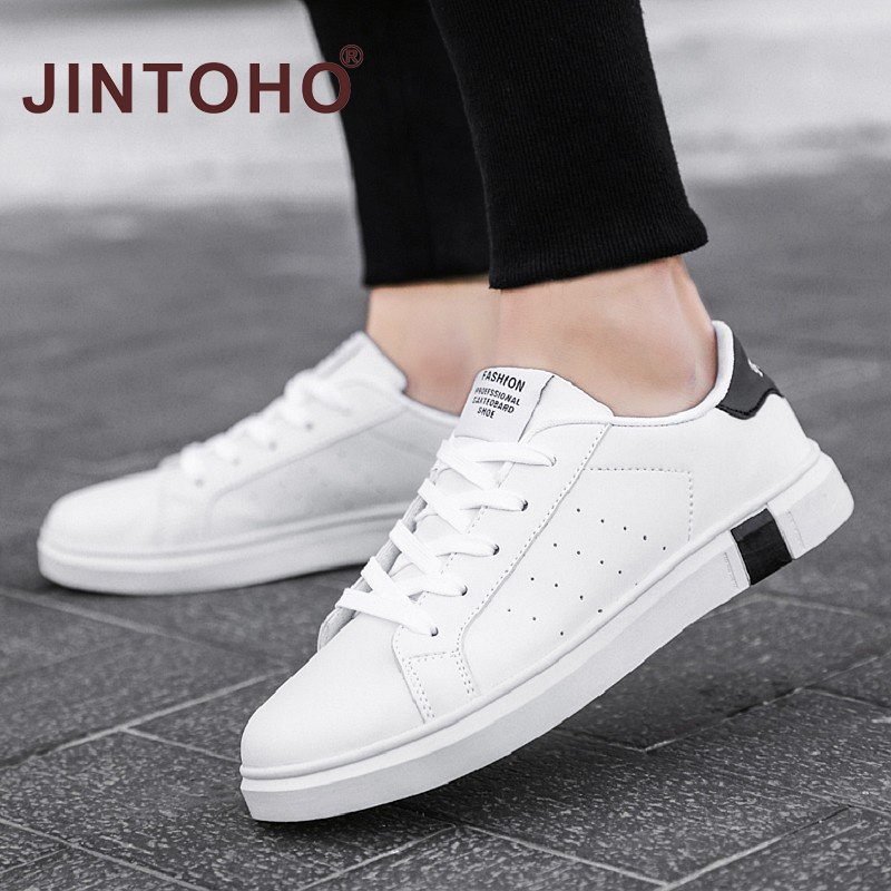 JINTOHO Big Size Men Casual Shoes Fashion Men Leather Shoes Unisex White Leather Sneakers Fashion Shose Kasut Lelaki