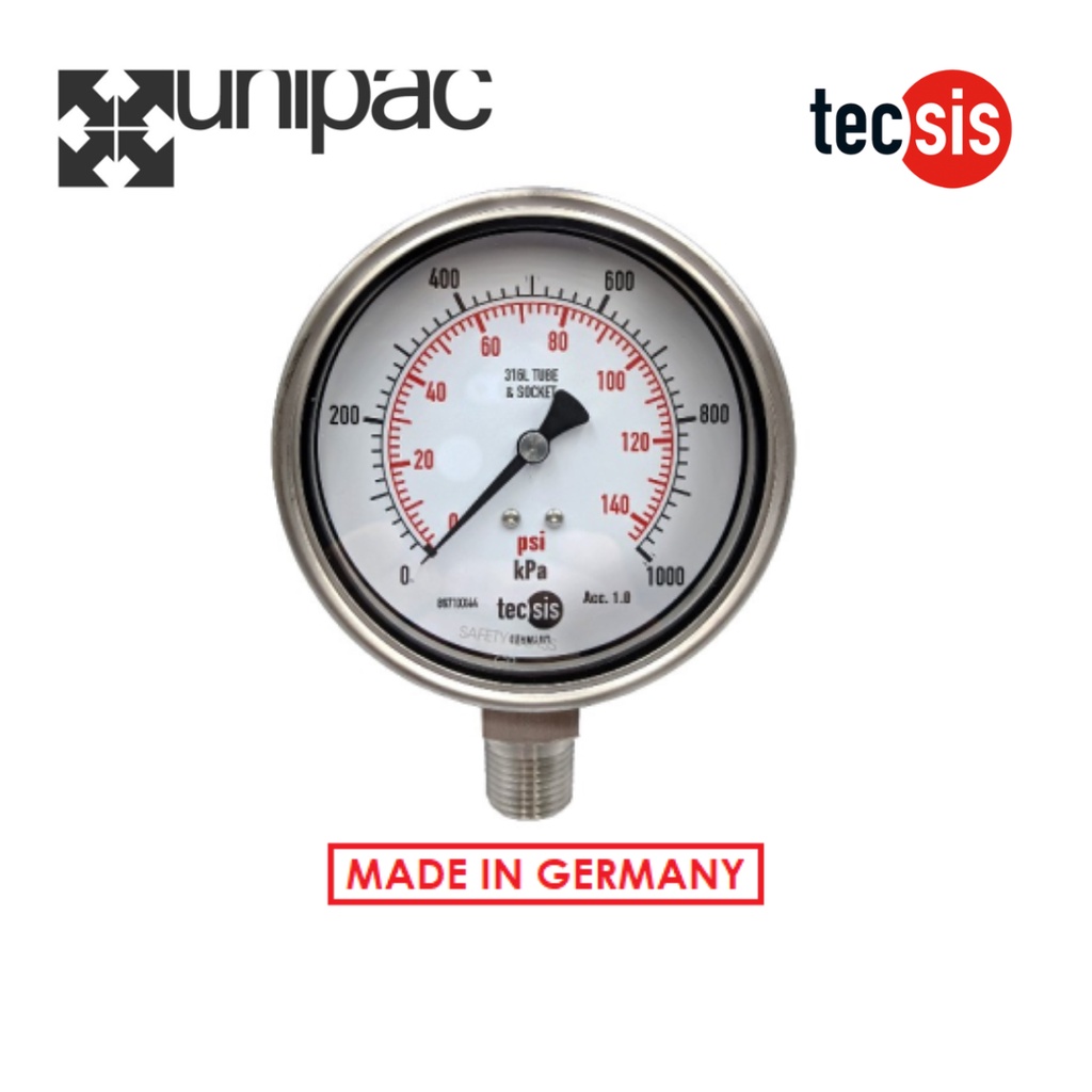 Pressure Gauge Tecsis Fully SS Compound Gauge with Glycerine Filing