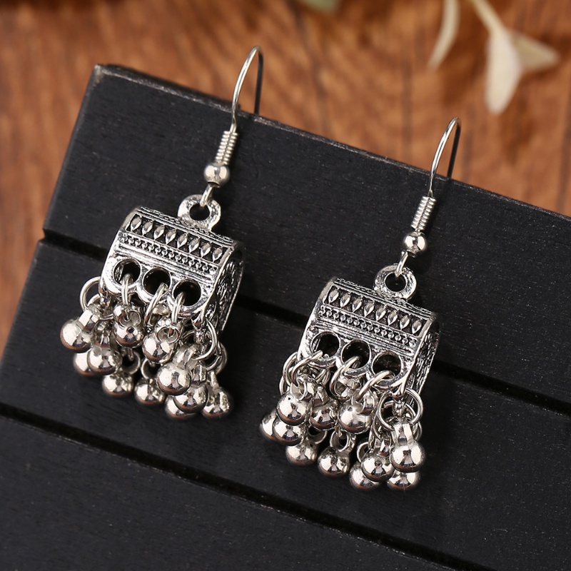 Bollywood Oxidized Vintage Indian Earrings Gypsy Tribe Jewelry Ethnic Silver Color Alloy Bells Tassel Dangle Earrings For Women