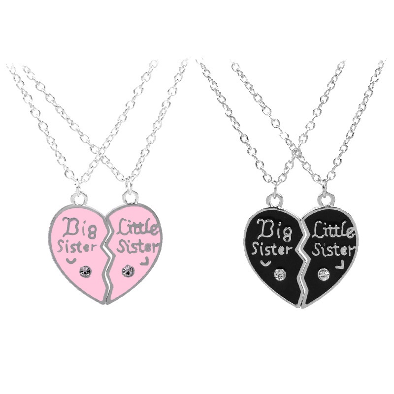 Big Sister Little Sister Necklace Women Big Sis Little Sis Love Heart Pendants Necklaces Family Sister Best Friends Gifts Colar