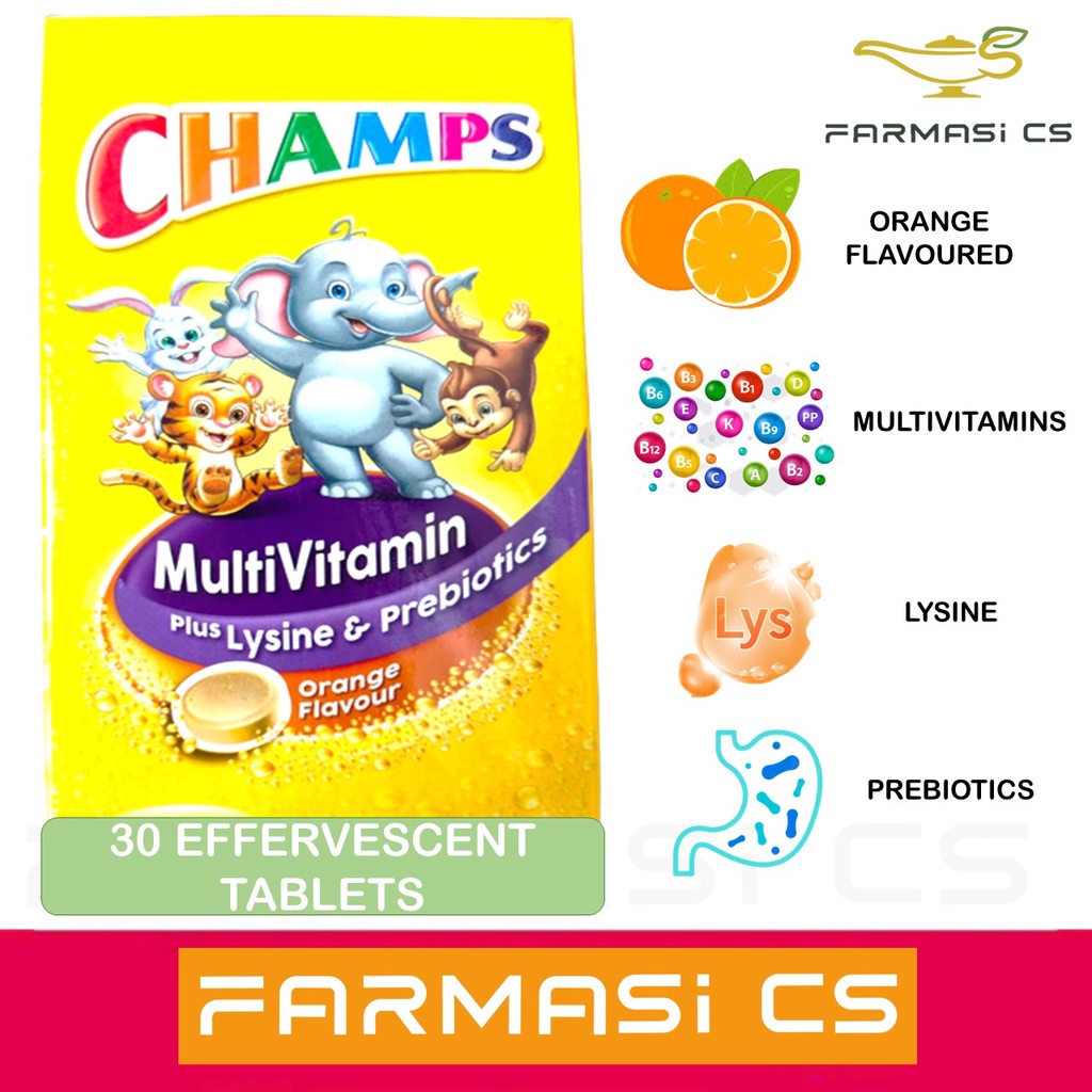 Champs Multivitamin Plus Lysine & Prebiotics Orange Flavour 30