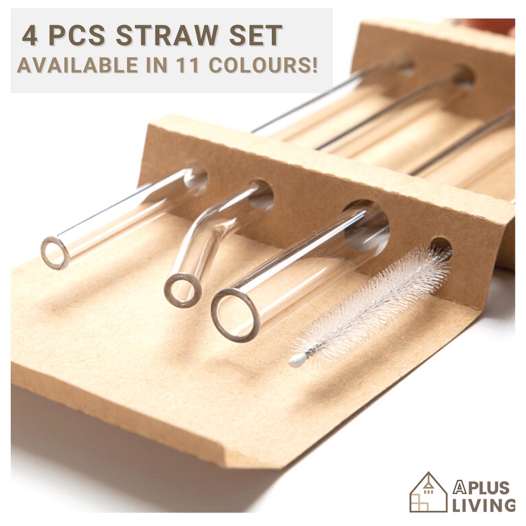 [4 PCS] Straw Set Minimalist Reusable Eco Friendly Glass Straw Straight & Bent High Borosilicate Drinking Straw 玻璃吸管