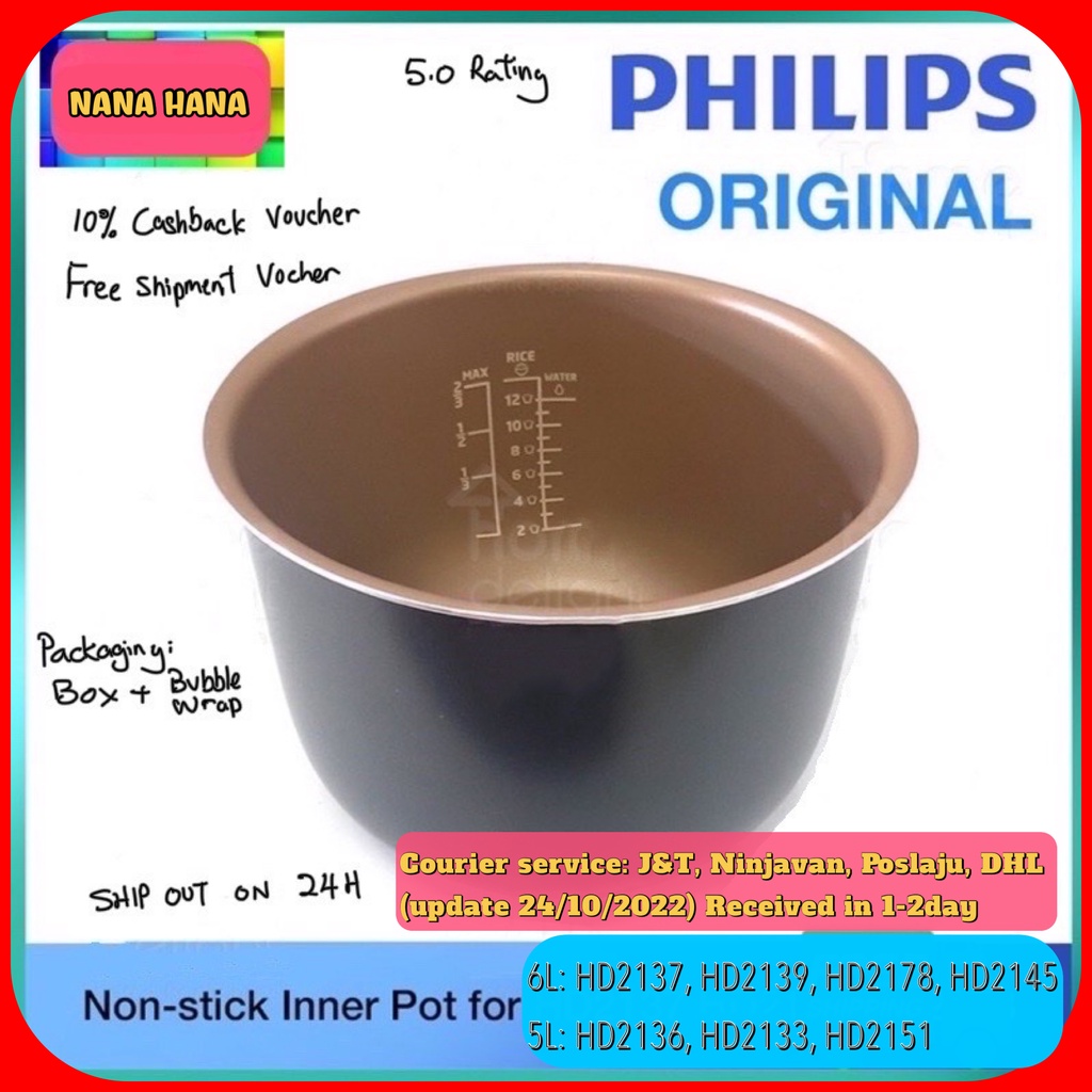 (RM85 - RM 152 AFTER VOUCHER)(Original) Philips Durable Non-Stick Inner Pot Pressure Cooker HD2137 2139 2178