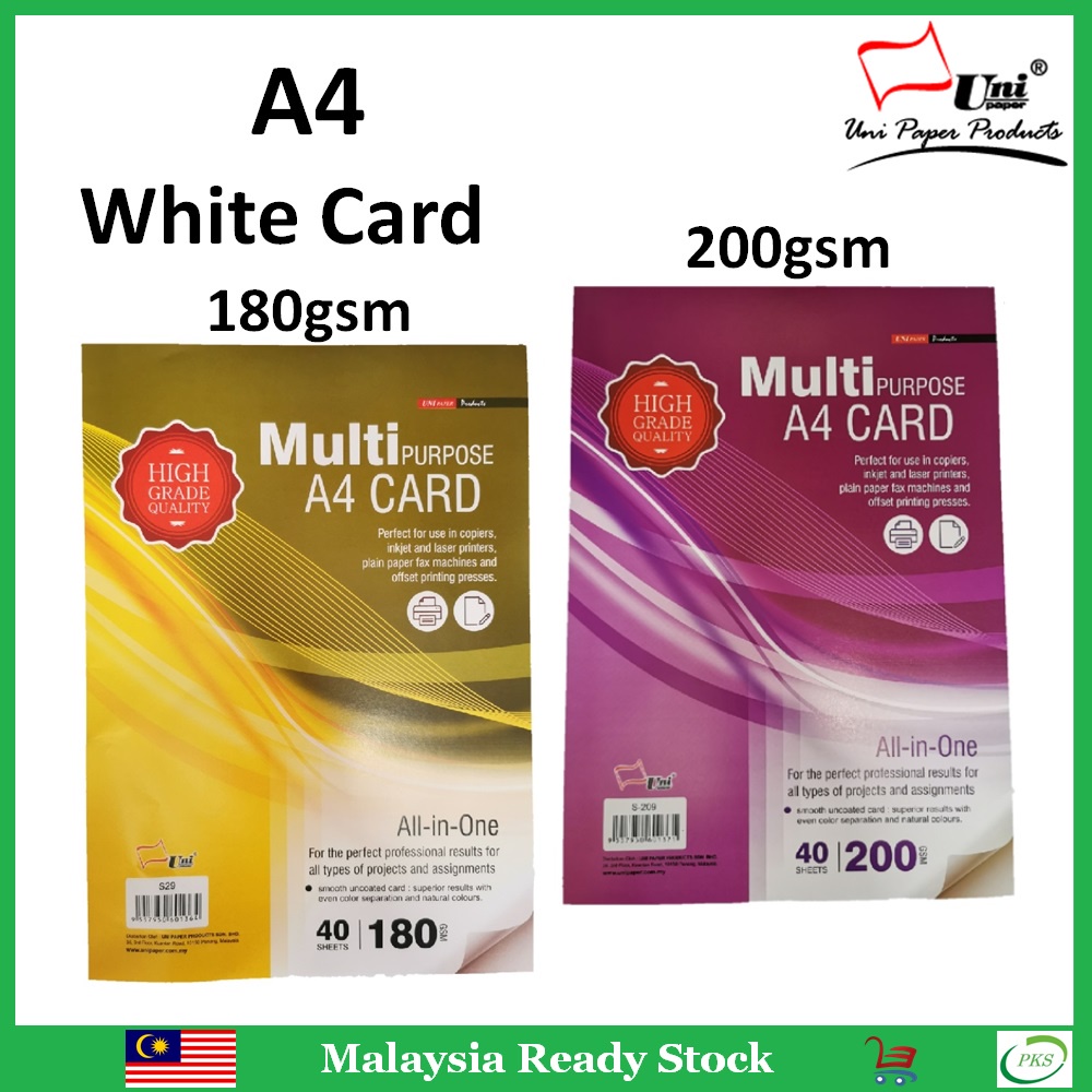 Uni Paper A4 Card White 180/200gsm 40 Sheets Pack (S-29/S-209)