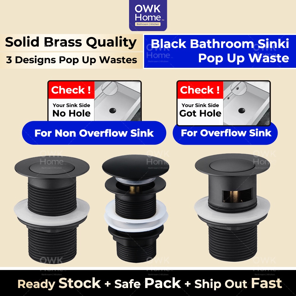 Black Brass Pop Up Waste ( For Overflow Sink / Non Overflow sink