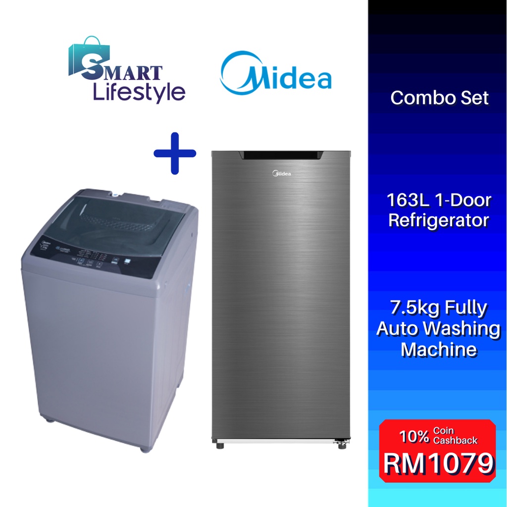 【COMBO】Midea 163L 1-Door Refrigerator  MDRD229FGD42-MY + Midea 7.5kg Fully Automatic Washing Machine MFW-EC750