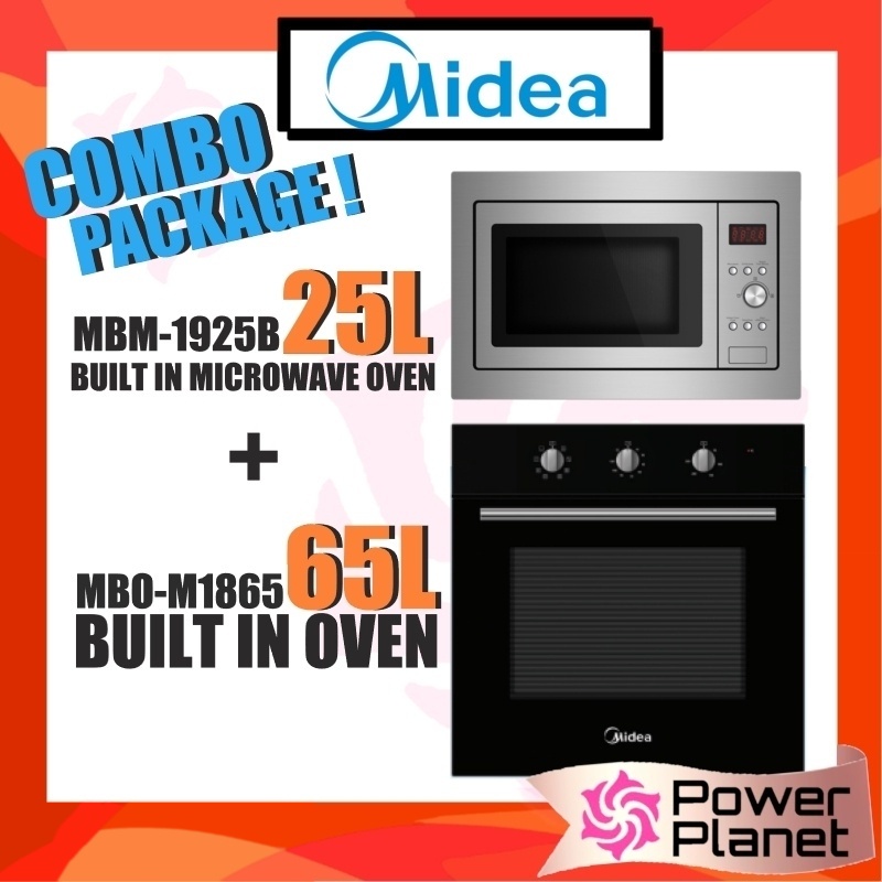 [COMBO OFFER] Midea 25L Built In Microwave Oven Grill MBM-1925B +  MBO-M1865 65L Built-in Oven 8 functions w Rotisserie