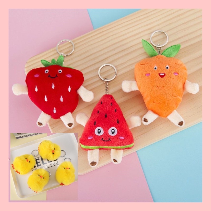 Ready Stock~ Keychain Doll Keychain Cute Animals Chick Fluffy Chick  Keychain Fruits Carrot Strawberry (Local Seller) | Shopee Malaysia