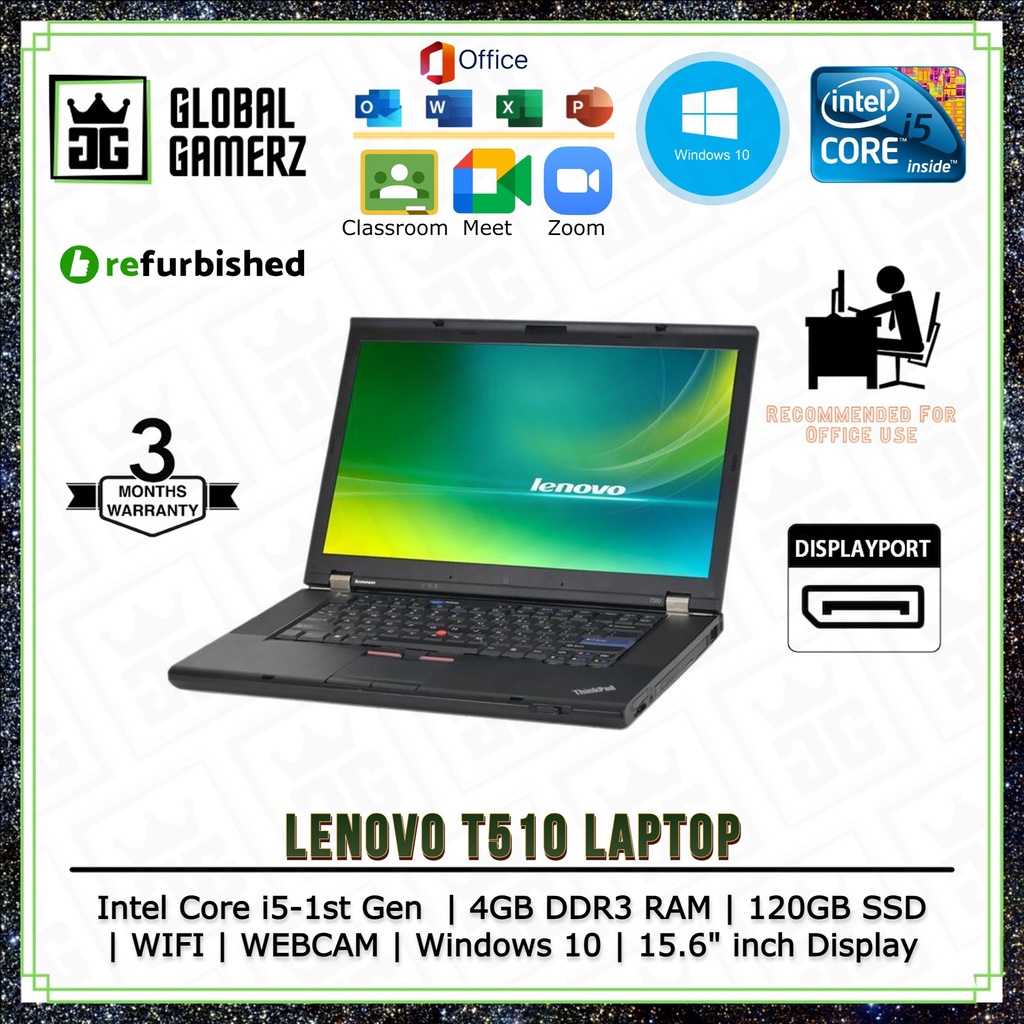 Lenovo T510 Laptop Intel Core i51st Gen / 4GB DDR3 RAM / 120GB SSD