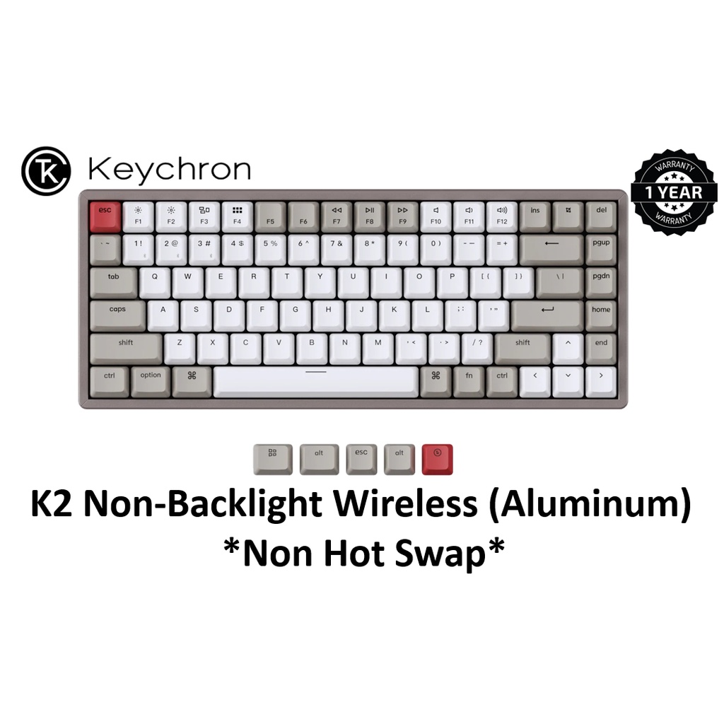 Keychron K2 Non Backlit Aluminum Wireless Mechanical Keyboard (75