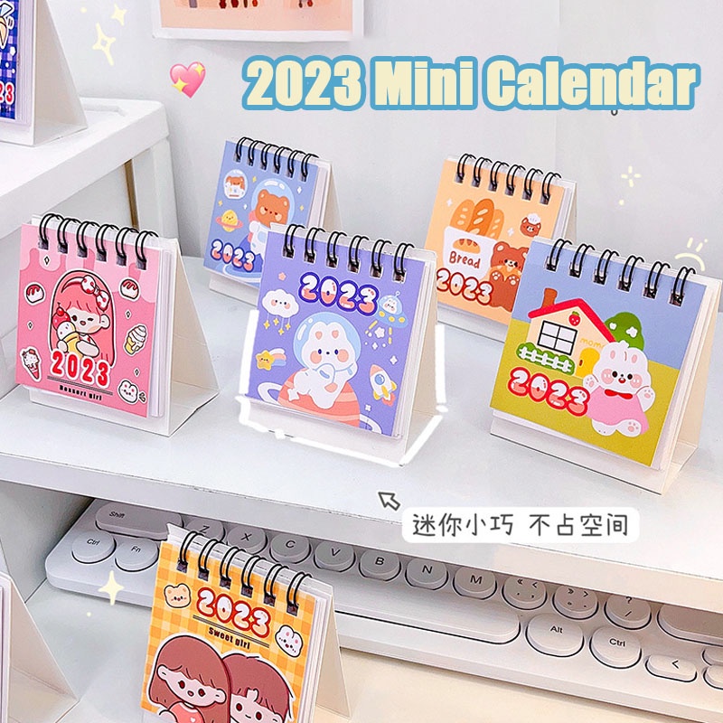 W&G Year 2023 Table Calendar Cute Desk Calendar Kraft Stand Notage Desk Flip Calendar Kalender