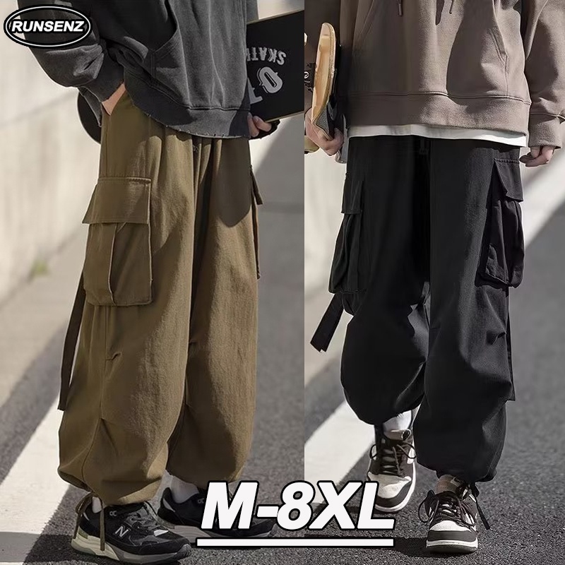 M-8XL American Vintage Cargo Pants Plus Size Men Loose Wide Leg Large Pocket Work Pants Casual Long Pants