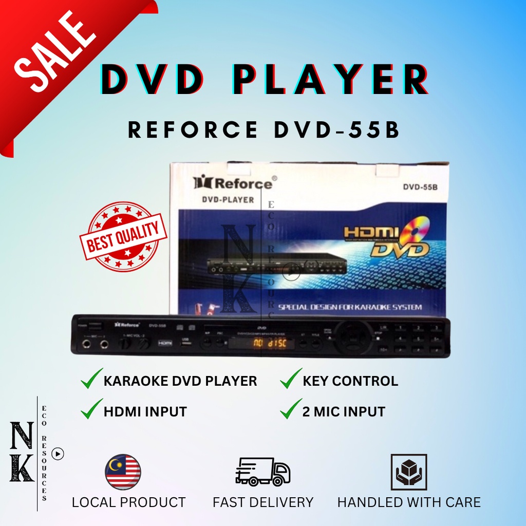 REFORCE DVD PLAYER WITH KARAOKE FUNCTION/ 2 MIC INPUTS/ KEY CONTROL