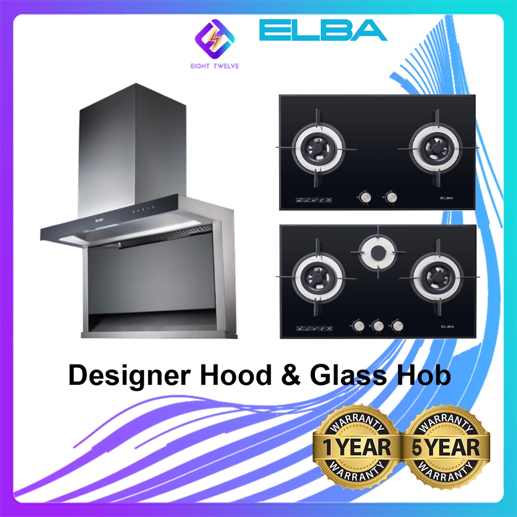Elba Primo Designer Hood & Glass Hobs EHH9321ST(BK) + EGHK8942G(BK