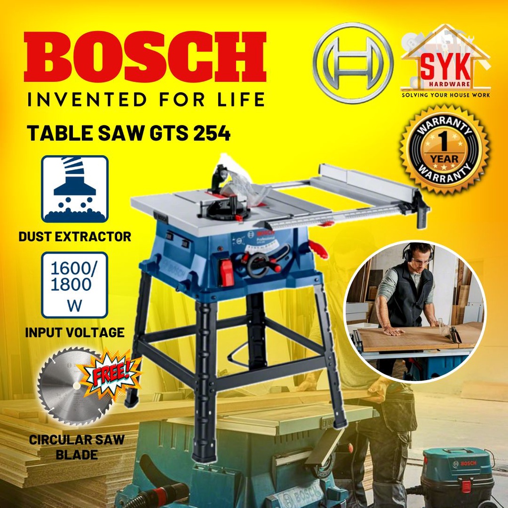 SYK BOSCH GTS 254 Professional Table Saw Machine Wood Cutting Mesin ...