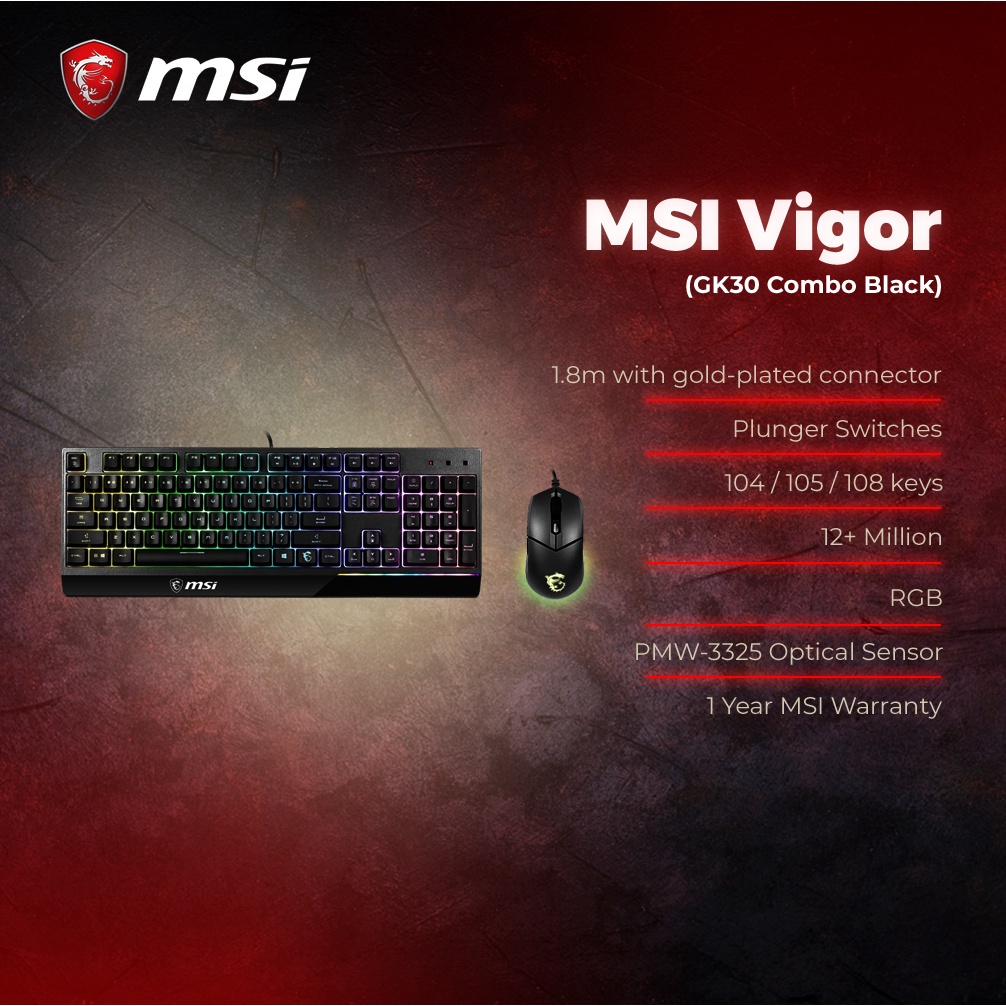 MSI Vigor GK30 Keyboard Mouse Combo Black | Shopee Malaysia
