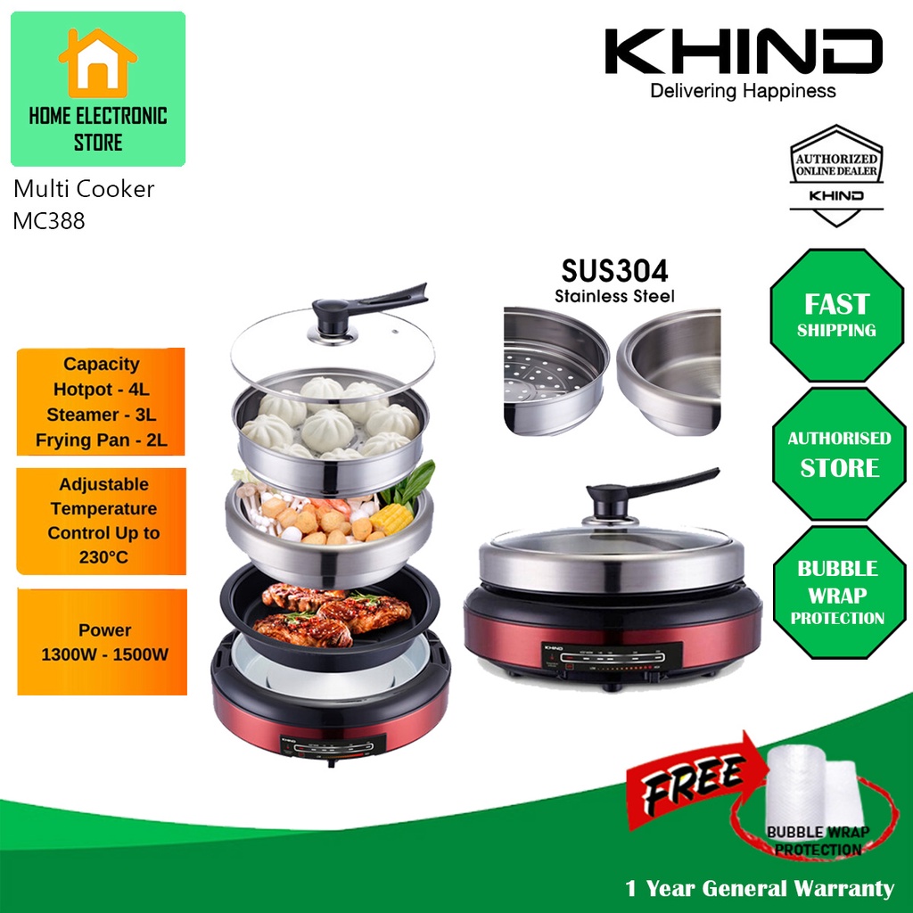 Khind MC388 8 In 1 Multi Cooker With Rust Free Stainless Steel Hot Pot & Steamer Pelbagai Periuk