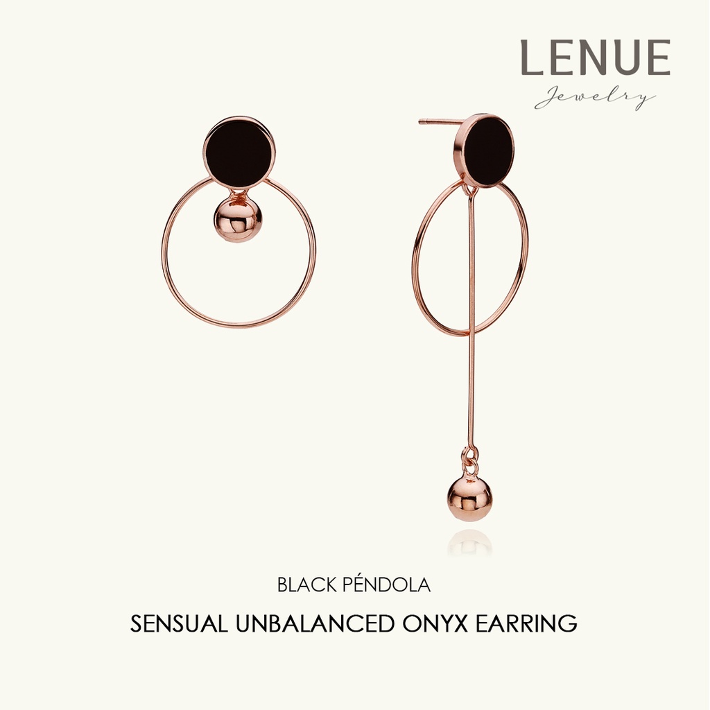 [LENUE Jewelry] Sensual Unbalanced Onyx Earrings - 14K Gold Plated 925 Sterling Silver - Netflix's K-drama Love (ft. Marriage and Divorce) as Boo Hye-ryung Little Women Earrings