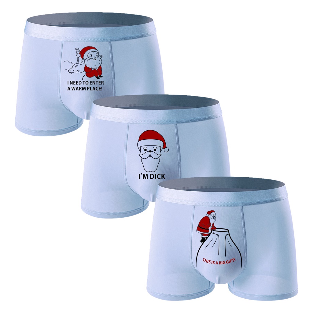 Penkiiy Mens Underwear Boxer Briefs Christmas Digital Printing Breathable Close Fitting Men's