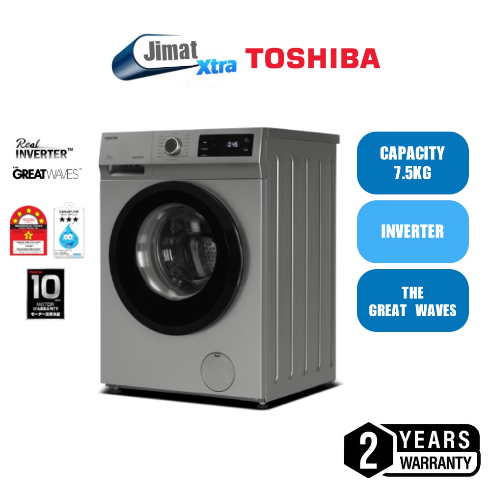 Toshiba Front Load Real Inverter Washer (7.5kg) TWBH85S2M Shopee