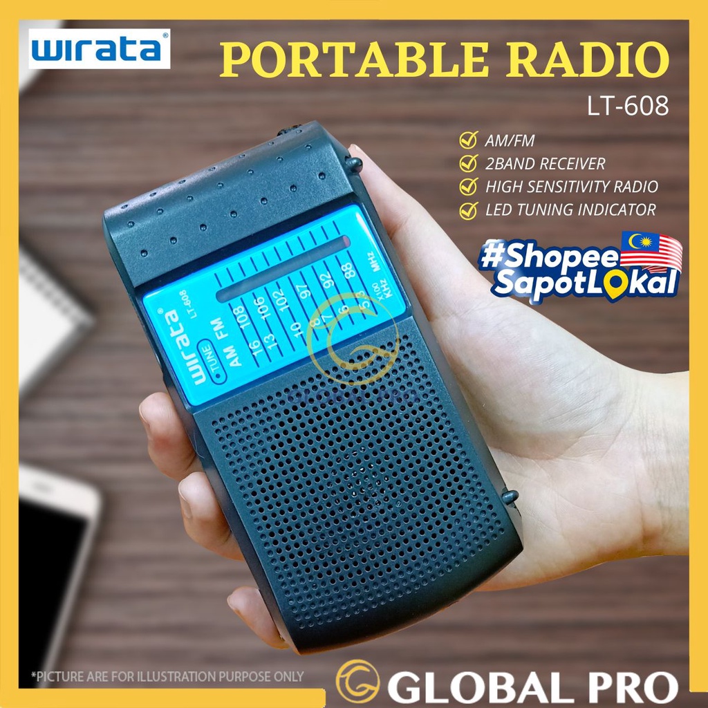 WIRATA Portable Radio Mini FM AM Loud Speaker Small Radio Kecil Murah Radio Camping redio AA Battery Headphone Jack