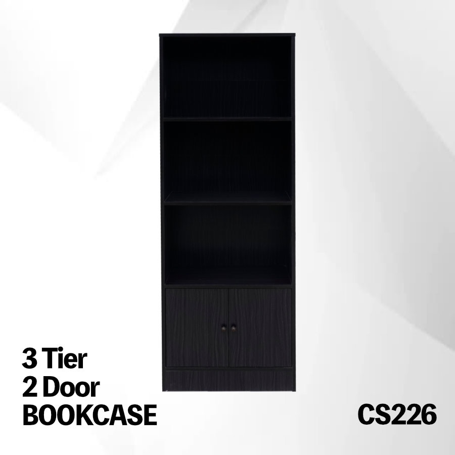 3 Tier 2 Door Book Shelf Bookcase Black Brown Shelves Door Rak Buku 3