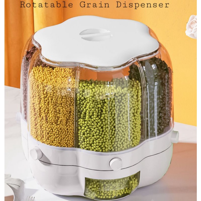 **Ready Stock**6 Grid Flower Rotating Rice Cereal Grain Dispenser Multifunction 360⁰ Rotateble Kitchen Dry Food Storage