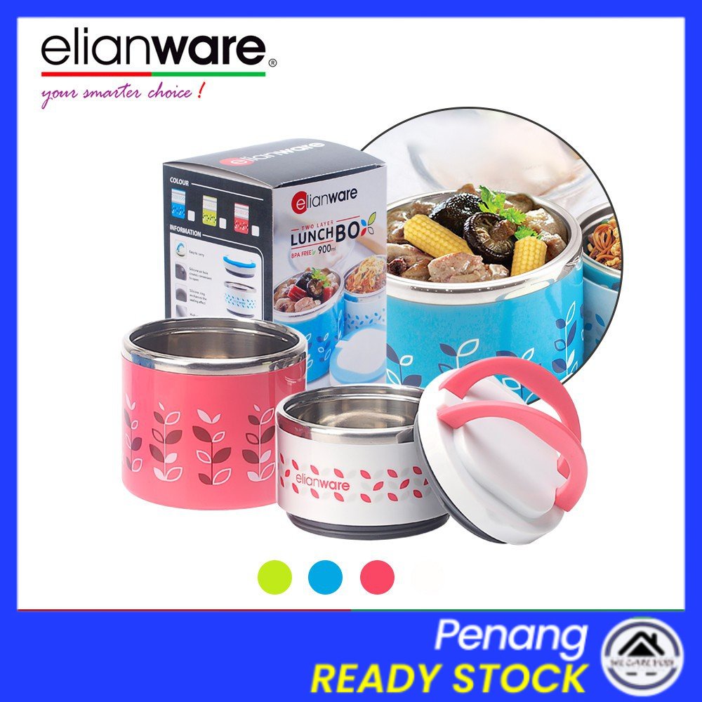 Wecareyou20 Elianware Dual Layer Food Container Thermal Lunch Box Bekas Makanan Tahan Panas Soup Porridge Warmer Thermo