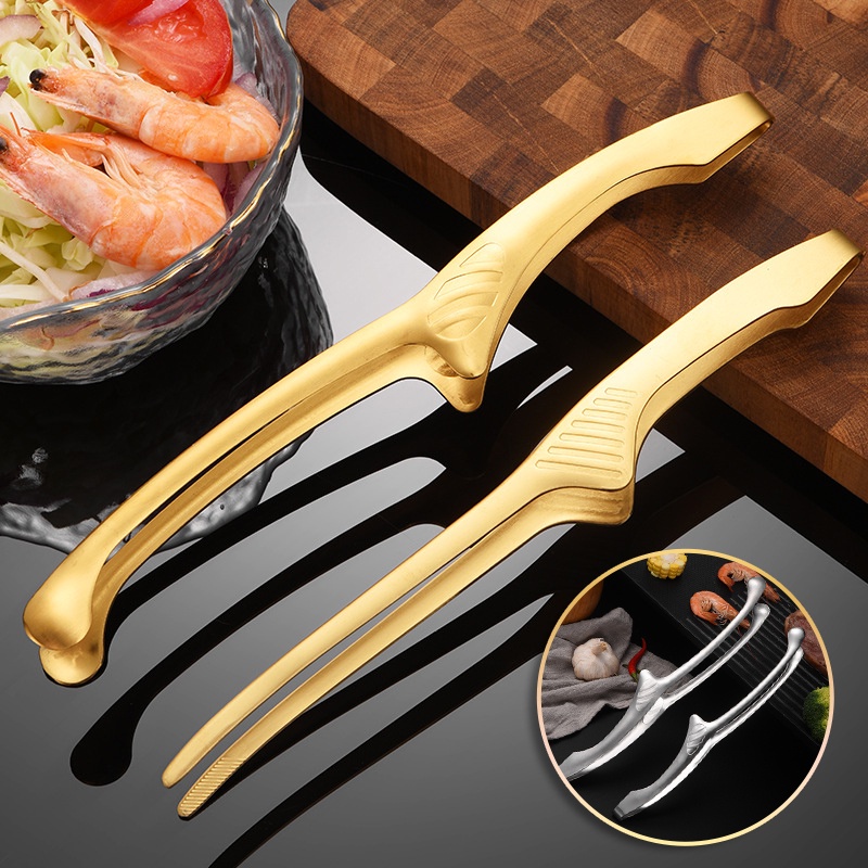 1pc 430 Stainless Steel Golden Food Tongs Japanese Barbecue Korean Barbecue Tongs Bbq Steak Tongs Kitchen Gadgets