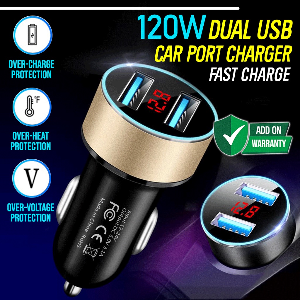 Gd 1pc 3 1v Dual Usb Car Port Charger Kereta Usb Led Voltage Indicator Cigarette Socket