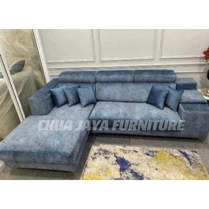 (SOFA L 2302 ）(CHUA JAYA) New Modern SOFA L SHAPE (MV-VELVET PREMIUM)