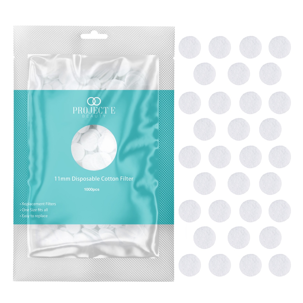 Project E Beauty 1000pcs Cotton Filter (11mm) | Microdermabrasion Replacement Filters | Round Filtering Pads | Vacuum Peeling | Blackhead Removal | White